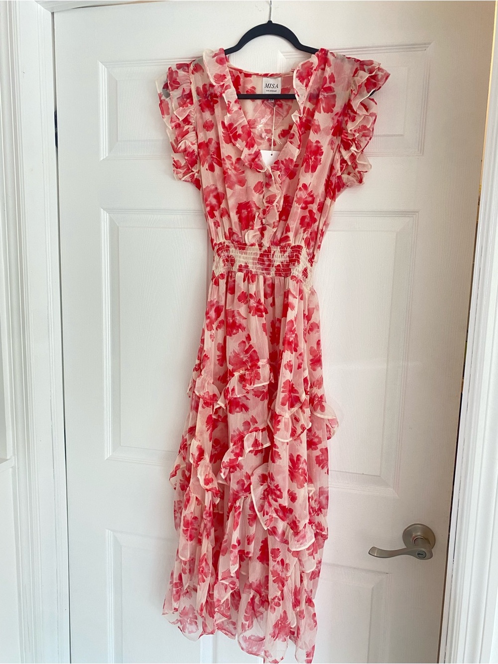 Misa Los Angeles Pink Floral Ruffle High-Low Dress